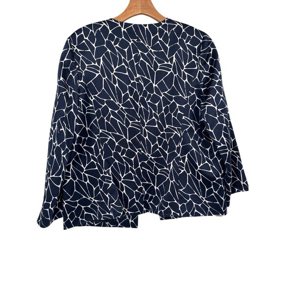 Pendleton Womens Navy Geometric Print Open Front Blazer Jacket Size 12 Silk - Picture 4 of 5